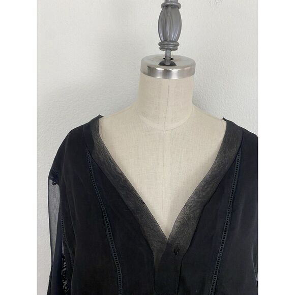 Agha Noor Silk Tunic Top Size L Black Embroidered V-Neck Whimsy Witchy Party - Picture 4 of 10